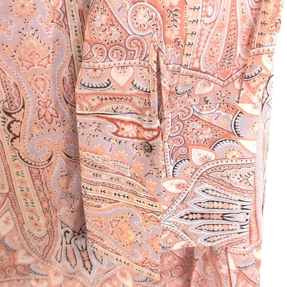 Tahari 100% Cotton Peach Patterned Long Sleeve Collarless Blouse Size Large - Picture 3 of 4